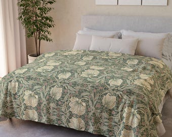 William Morris Strawberry Thief Blanket Velveteen Plush Arts Crafts Jeté Couverture en coton à fleurs Jeté Art nouveau victorien vintage