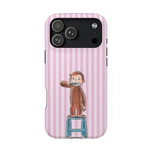 Funny Monkey and Stripes Phone Case, Cute Monkey Design Phone Cases, Animal Collage Protective Cover, iPhone 17 16 15 14 13 12, Samsung S25