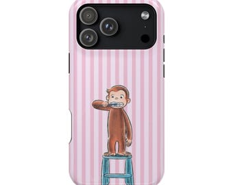 Funny Monkey and Stripes Phone Case, Cute Monkey Design Phone Cases, Animal Collage Protective Cover, iPhone 17 16 15 14 13 12, Samsung S25
