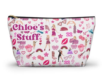 Bolsa de cosméticos Swifty con cremallera personalizada, bolsa de maquillaje personalizada, regalo de la era, regalo para adolescentes Swifty, bolsa de maquillaje de regalo Swifty, estuche para lápices con iconos de Eras