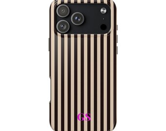 Personalized Beige Phone Case Custom Monogram iPhone Case Aesthetic Beige Striped Phone Case Summer Coastal Phone Case Preppy Phonecase