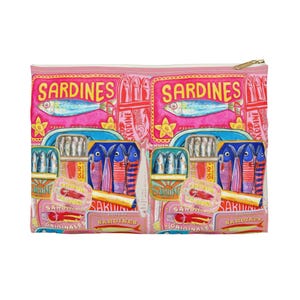 Sardines tin mini cosmetic bag, tinned fish accessory clutch, trendy sardines mini bag, sardines zipper pouch, retro sardine pencil case