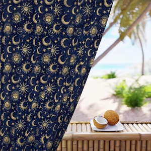 Whimsigoth Blackout Curtains Bohemian Window Curtains Blue Retro 90s Celestial Gothic Curtains Moody Whimsigoth Decor Goth Black Out Curtain