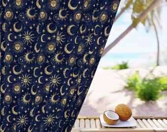 Whimsigoth Blackout Curtains Bohemian Window Curtains Blue Retro 90s Celestial Gothic Curtains Moody Whimsigoth Decor Goth Black Out Curtain