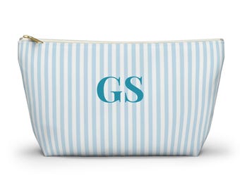 Gepersonaliseerde gestreept accessoirezakje crème canvas streep schaduwmonogram aangepaste make-uptas Gepersonaliseerde cadeau bruidsmeisje Bruidsfeestcadeaus