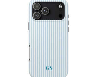 Personalized Blue Phone Case Custom Monogram iPhone Case Aesthetic Striped Phone Case Summer Coastal Phone Case Preppy Phonecase Blue Beachy