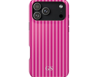 Personalized Pink Phone Case iPhone 17 16 15 14 13 Case Custom Monogram iPhone Case Aesthetic Pink Striped Phone Case Summer Coastal Case