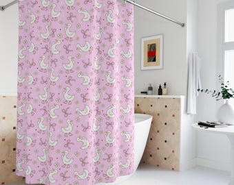 Silly Goose Shower Curtain Unique Bathroom Decor Housewarming Duck Funny Goose Silly Coquette Stamp Frame Girl Dorm Home Decor