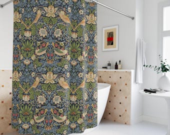 William Morris Shower Curtain Cottagecore Floral Shower Curtain Botanical Shower with Dark Floral Art Deco Bohemian Bath and Vintage Floral