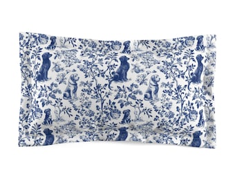 French Toile Microfiber Pillow Sham Chinoiserie Preppy Blue White Bedding Set Coquette Toile Decor Girl Gift Decor Guest Room Bedding