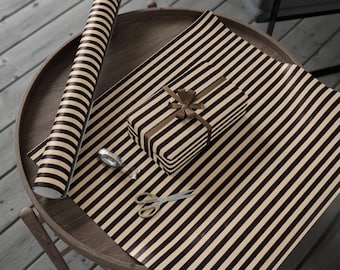 Classy Christmas Wrapping Paper Black Beige Striped Holiday Gift Wrap Traditional Gift Wrap Elegant Christmas Gift Wrap Seasonal Gift Wrap