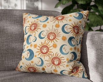 Whimsigoth Decor 90s Celestial Print Pillowcase Boho Decor Astrology Gift Home Accent Starry Night Pillow Moon & Sun Cushion Cover