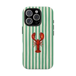 Coastal Lobster Striped Phone Case Summer Beach Aesthetic, iPhone 16 15 14 13 12 11 Pro Max Plus, Samsung Galaxy S25 S24 S23 S22 S20 Ultra