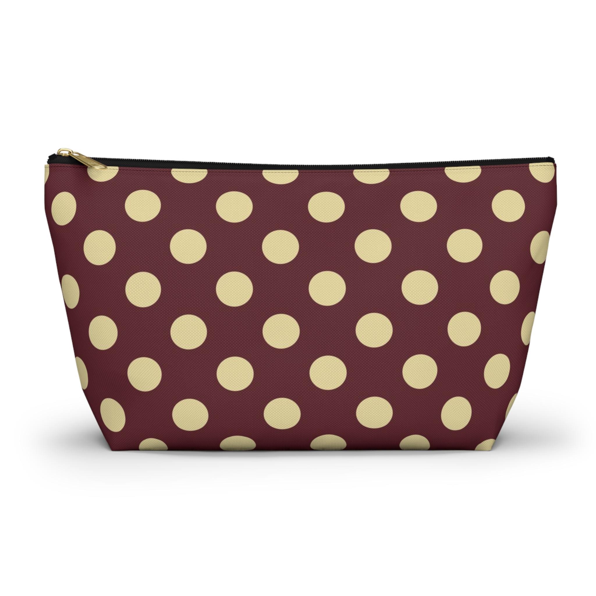 Borsa portaoggetti con pois color crema / Borsa con cerniera sul fondo a T