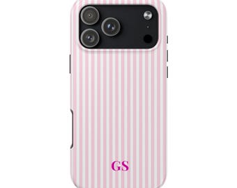 Personalized Pink Phone Case Custom Monogram iPhone Case Aesthetic Pink Striped Phone Case Summer Coastal Phone Case Preppy Phonecase Beachy