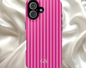 Personalized Pink Phone Case Custom Monogram iPhone Case Aesthetic Pink Striped Phone Case Summer Coastal Phone Case Preppy Phonecase Beachy
