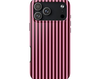 Bordeauxrood en roze gestreept telefoonhoesje met krijtstreeppatroon voor iPhone 17, 16, 15, 14, 13, 12, 11, Pro Max, Plus, Samsung Galaxy S25, S24, S23, S22