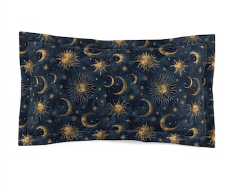 Moon and Star Whimsigoth Pillow Sham Standard King Size Boho Pillow Covers Celestial Microfiber Pillow Sham Cozy Lunar Decorative Cover