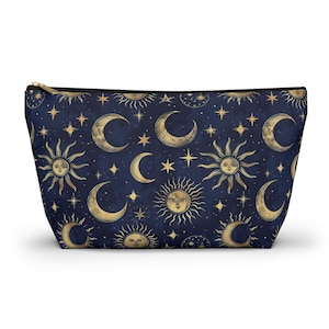 Celestial Accessory Pouch Cosmic Makeup Bag Starry Cosmetic Case Gift for Astrology Lovers Moon & Sun Travel Bag, Boho Organizer
