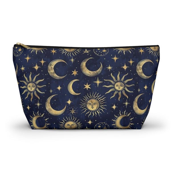 Himmlische Accessoire-Tasche Kosmische Make-up-Tasche Sternenkosmetische Tasche Geschenk für Astrologie-Liebhaber Mond & Sonne Reisetasche, Boho-Organizer