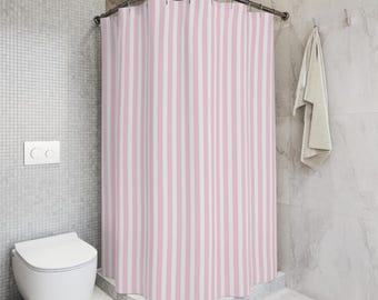 Striped Shower Curtain Boho Pink Bathroom Decor Preppy Fabric Shower Curtain Dopamine Decor Aesthetic Girly Home Grandmillennial 71” x 74”