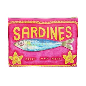 Sardines tin mini cosmetic bag, tinned fish accessory clutch, trendy sardines mini bag, sardines zipper pouch, retro sardine pencil case
