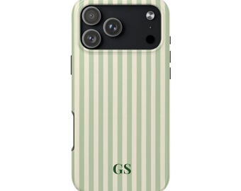 Personalized Green Phone Case Custom Monogram iPhone Case Aesthetic Green Striped Phone Case Summer Coastal Phone Case Preppy Phonecase Beac
