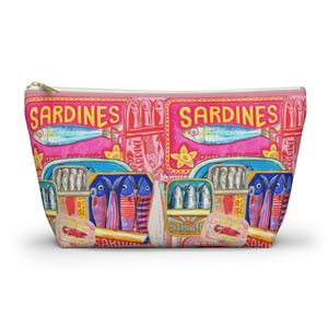 Sardines tin mini cosmetic bag, tinned fish accessory clutch, trendy sardines mini bag, sardines zipper pouch, retro sardine pencil case