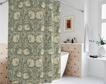 William Morris Shower Curtain Cottagecore Floral Shower Curtain Botanical Shower with Dark Floral Art Deco Bohemian Bath and Vintage Floral