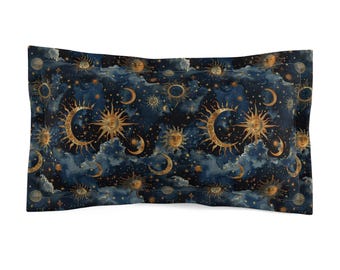 Moon and Star Whimsigoth Pillow Sham Standard King Size Boho Pillow Covers Celestial Microfiber Pillow Sham Cozy Lunar Decorative Cover
