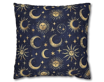 Whimsigoth Decor 90s Celestial  Print Pillowcase Boho Decor Astrology Gift Home Accent Starry Night Pillow Moon & Sun Cushion Cover