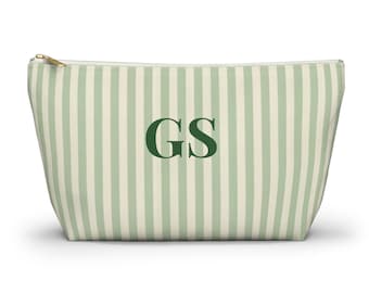 Gepersonaliseerde gestreept accessoirezakje crème canvas streep schaduwmonogram aangepaste make-uptas Gepersonaliseerde cadeau bruidsmeisje Bruidsfeestcadeaus