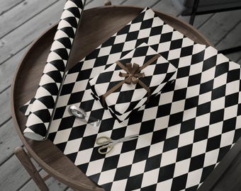 Harlequin Gift Wrap, Checkered Wrapping Paper, Wedding Gift Wrap, Elegant Gift Wrap for Special Occasion, Classic Wrapping paper roll