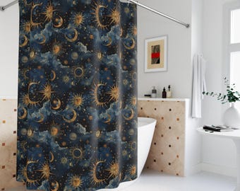 Whimsigoth Shower Curtain 90s Celestial Sun Moon Bathroom Decor Celestial Star Cottagecore Fairy Grunge Goblincore Decor Fairycore 71” x 74”