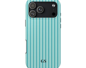 Personalized Blue Phone Case Custom Monogram iPhone Case Aesthetic Striped Phone Case Summer Coastal Phone Case Preppy Phonecase Blue Beachy