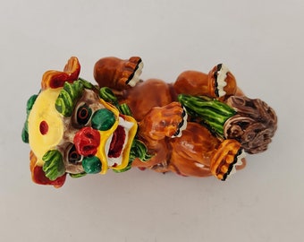 Colorful Chinese Ceramic Foo Dog Figurine (5x6x10cm)