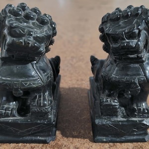 Pair of Chinese Carved Blue Stone Foo Dogs - 40x65x90mm