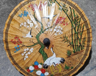 Prachtige vintage handgeschilderde Japanse Chinese oliepapierparaplu