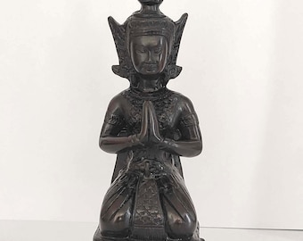Beautiful Vintage Thai Black Painted Praying Buddhist Statue Figure (7x5x21cm)