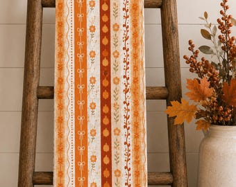 Autumn Stripe Floral Microfiber Tea Towel | Fall Pumpkin Pattern