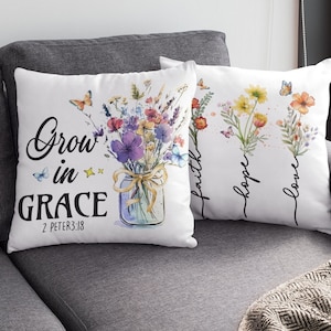 Reversible Christian Pillow: Bible Verse, Wildflower Farmhouse Decor