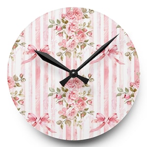 Shabby Chic Wall Clock: Pink Roses & Bows - Coquette Home Decor