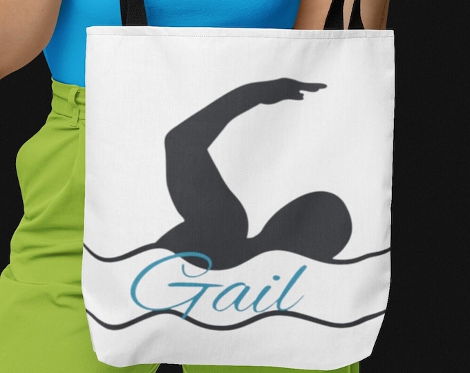 Borsa tote personalizzata per nuotatori Borsa tote con nome per il nuoto Borsa per sport acquatici Regali per sport di squadra Regali per allenatori di nuoto Borsa della spesa ecologica