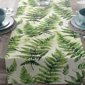 Fern Table Runner Green Leaves Home Decor,Holiday Dining Linen, Cotton Poly Fabric, Housewarming Gift, Kitchen Table Mat, Botanical Table