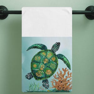 Turtle Hand Towel: Coastal Beach Bathroom Decor, Nautical Theme