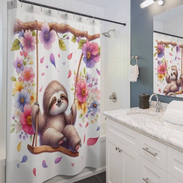 Sloth Cute Shower Curtain sloth bathroom decor fun Kids bathroom decor animal shower curtain sloth swinging 71x74 cute housewarming gift