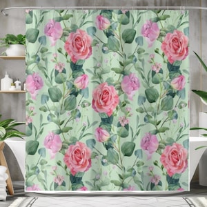 Pink Roses Shower Curtain: Shabby Chic French Country Bathroom Decor