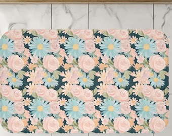 Badmat met pastelroze en madeliefjes | Vintage cottage-bloemmotief