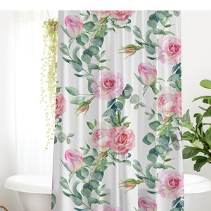 Pink Roses Shower Curtain: French Vintage Shabby Chic Bathroom Decor
