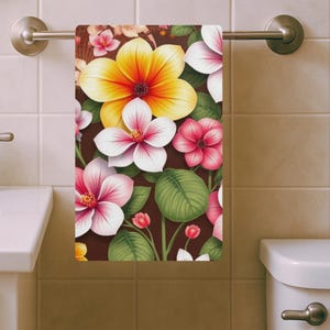 Hawaii Floral Hand Towel: Tropical Bathroom Decor, Beach House Gift